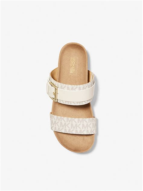 michael michael kors mylah logo and leather sandal|Michael Kors mylah sandals.